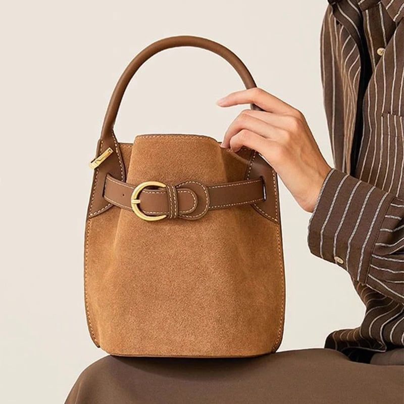 Fashion Luxury Handbag High-grade Leather Trend Versatile Simple Drawstring Bucket Bag Retro Texture Brand Designer Shoulder Bag