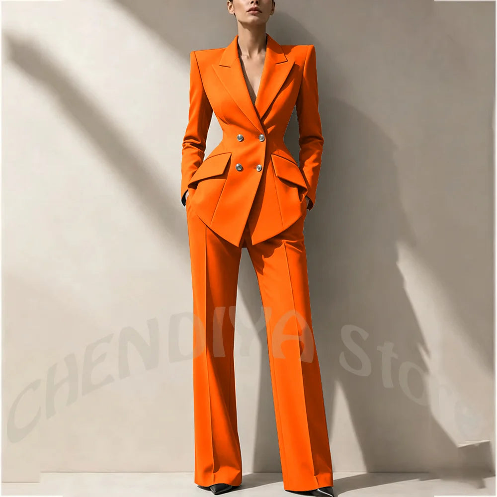 New Arrival Women's Two Piece Suit Peak Lapel Slim Fitted Classic Double Breasted Wedding Guest Evening Gala Party Female Set