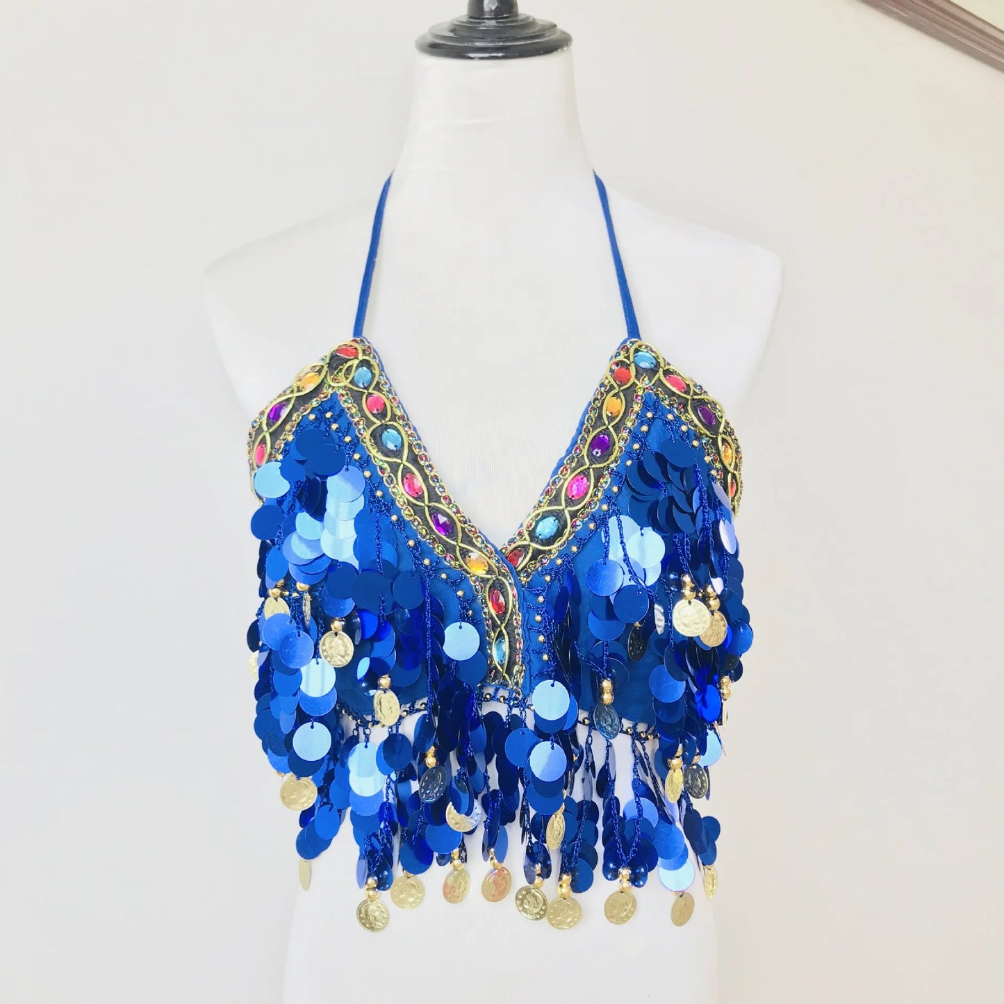 Shiny Colored Sequin Diamond Halter Crop Top for Women