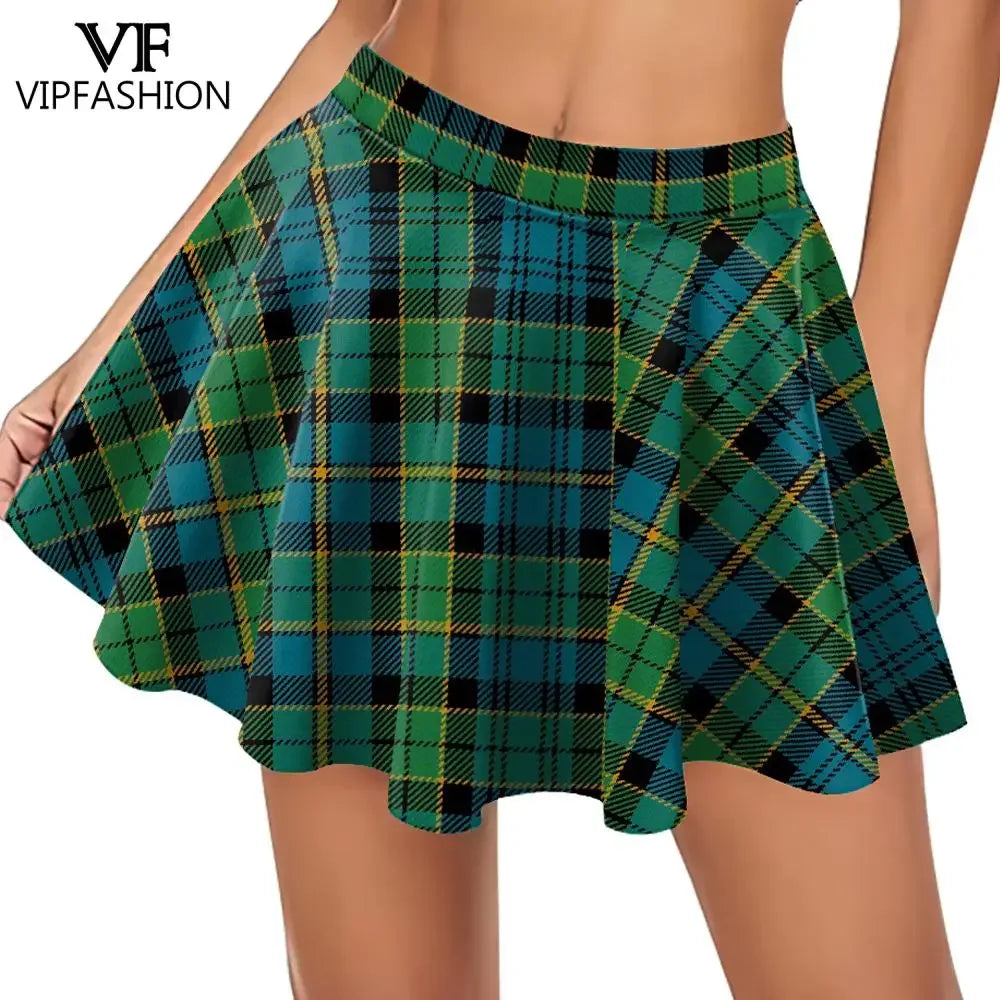 Festive Irish Green Shamrock Plaid Knit Skirt Set for Women