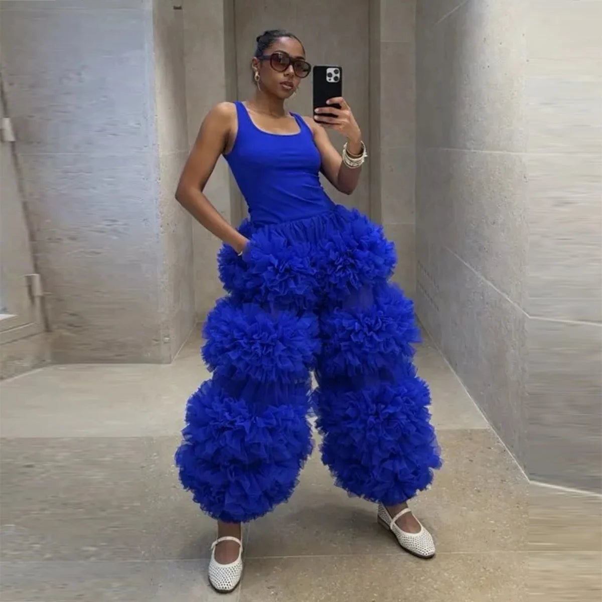 Ruffled Tiered High Waist Elastic Wide Pants for Women