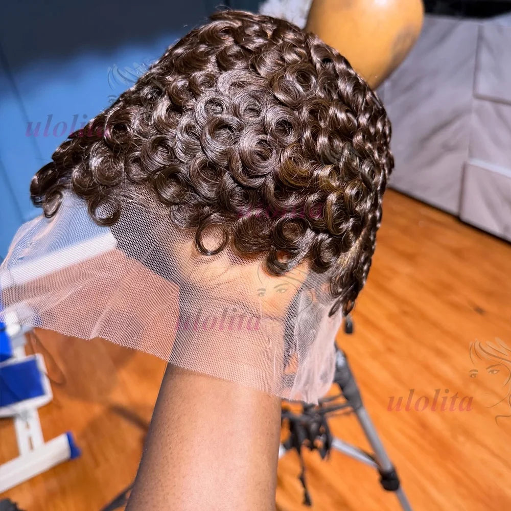 Short Layered Curly Pixie Lace Frontal Wig for Women