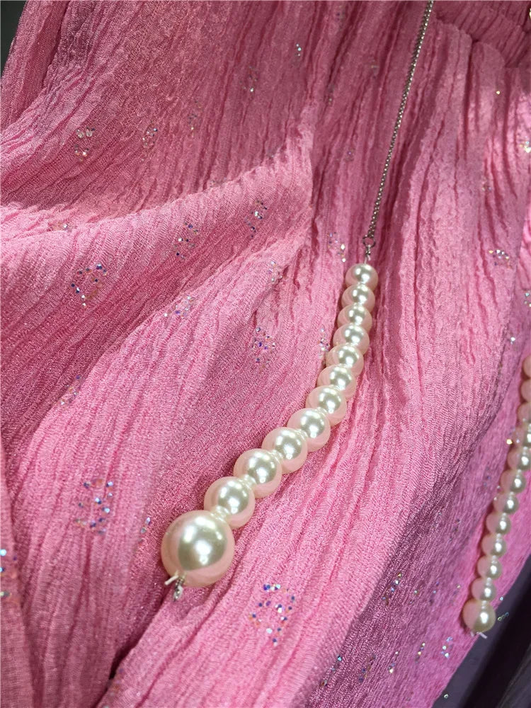 Pink Silk-Feel Wide Leg Pants