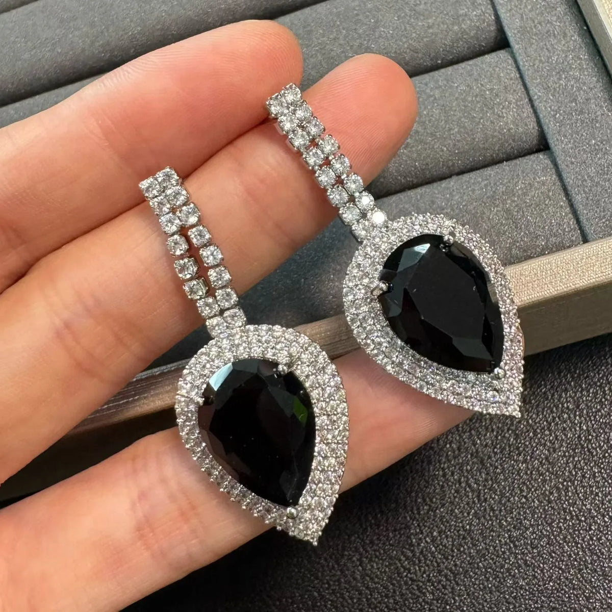 Black Zircon Vintage Jewelry Set With Earrings Rings And Bracelets for Women