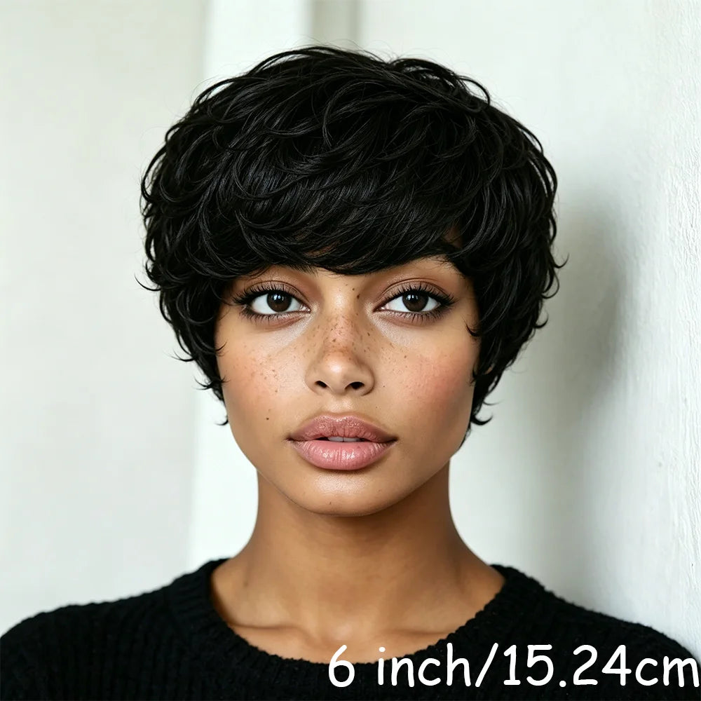 Pre Plucked Straight Human Hair Short Pixie Wig for Women