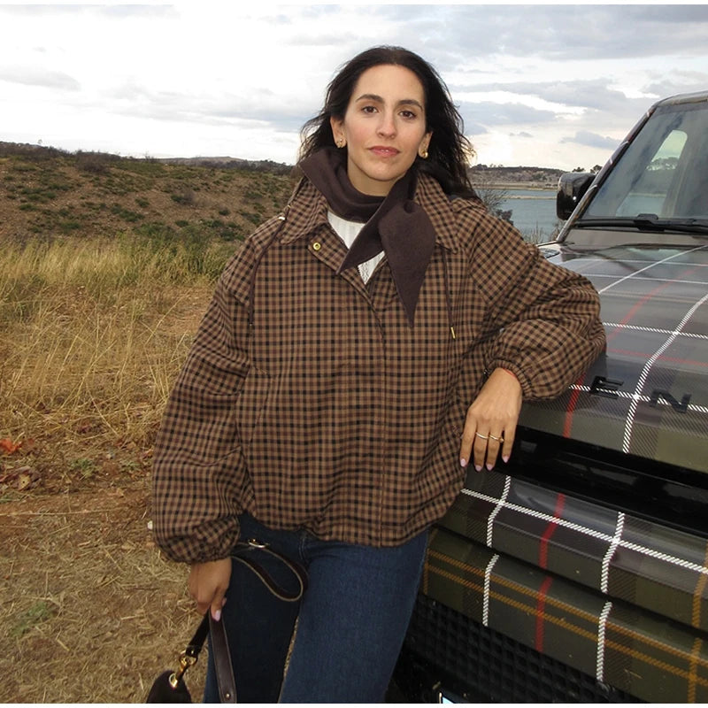 Long Sleeve Plaid Button-Up Shirt Jacket for Women