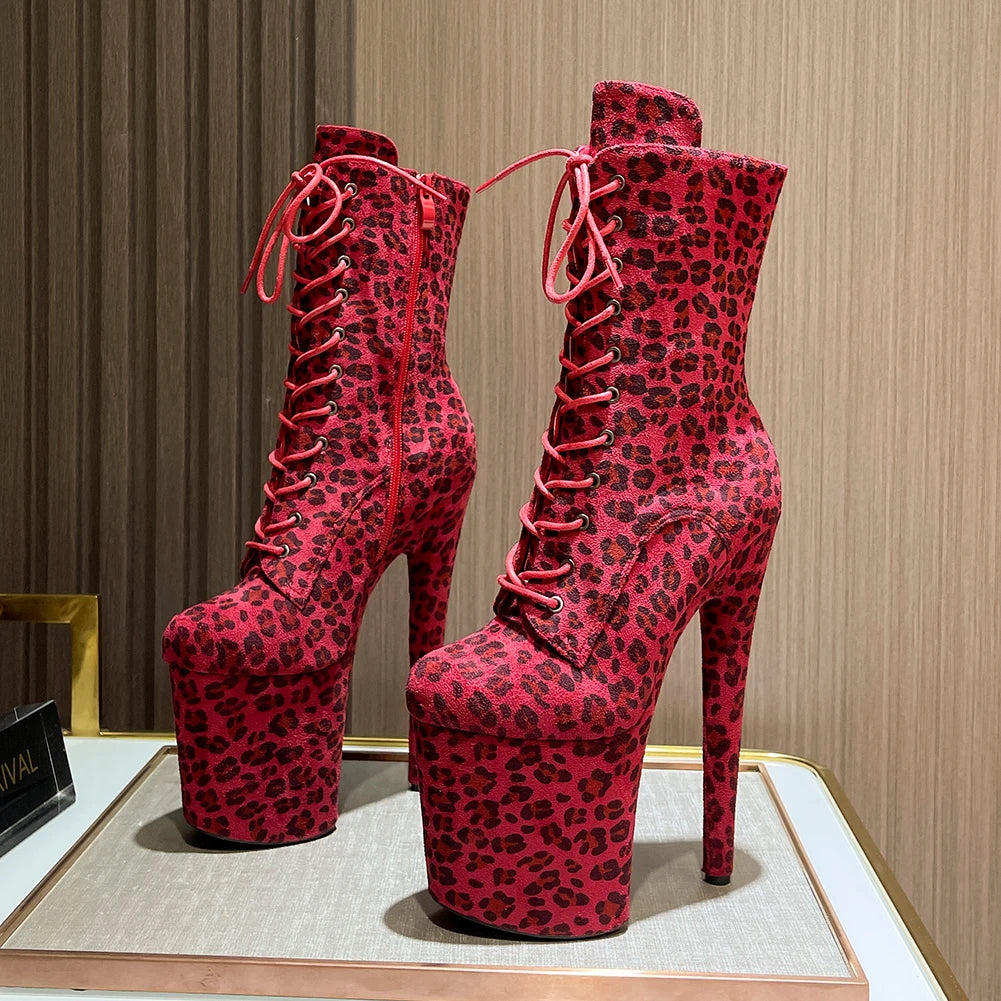 Leopard Print Suede Ankle Boots With Zipper Straps for Women