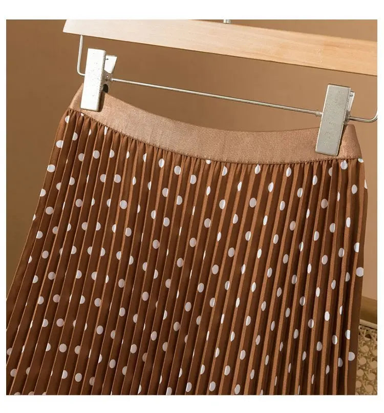 Polka Dot Pleated High Waisted Midi Dress for Women