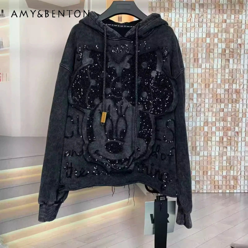 Cartoon Ears Patchwork Hooded Sweatshirt