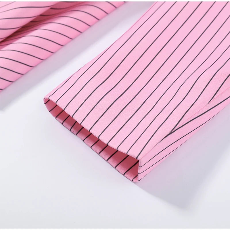 Striped Full Sleeve Blazer With Detachable Tassel Lapel for Women