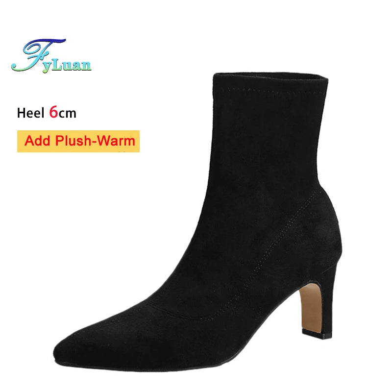 Pointed Leather High Heel Ankle Boots