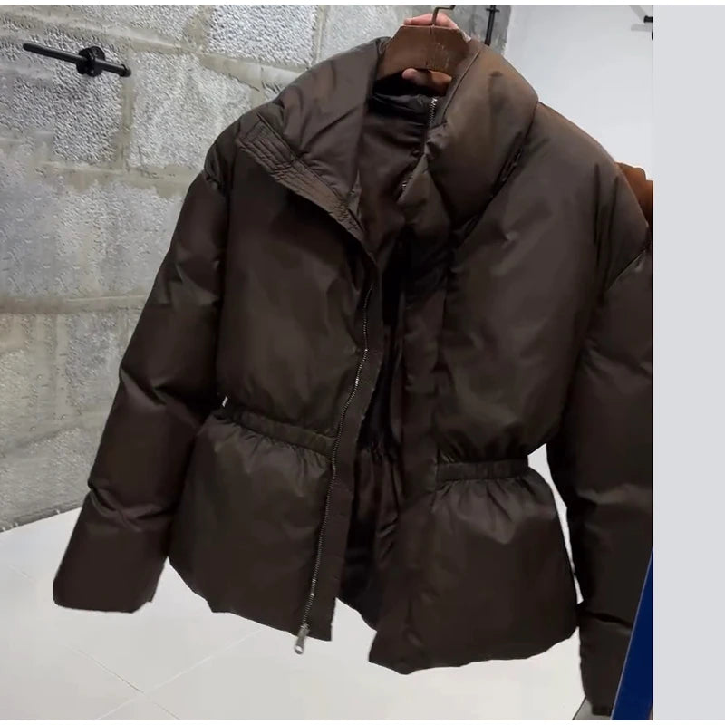 Warm Loose Fit Zipper Jacket With Stand Collar for Women