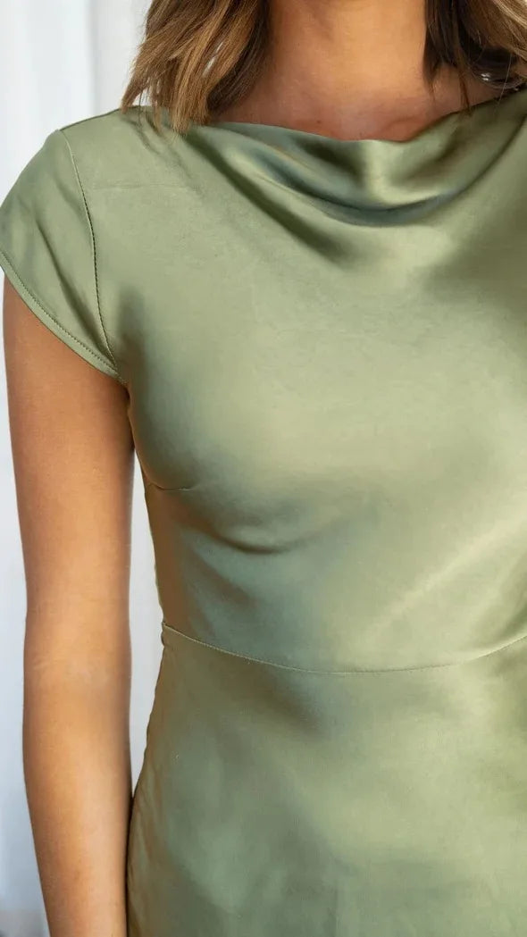 Elegant Solid Color Satin Slim Backless Slit Dress for Women