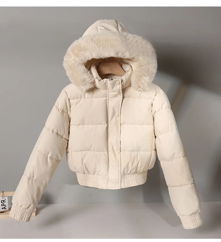 Solid Color Padded Winter Hooded Jacket