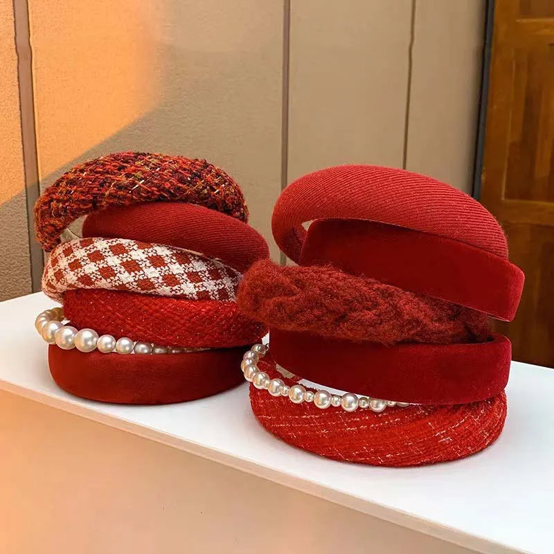 Vintage Red Velvet Padded Headband