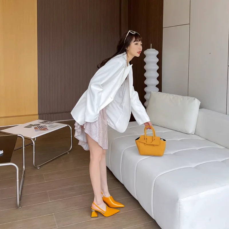 European Genuine Leather High Heel Sandals for Women