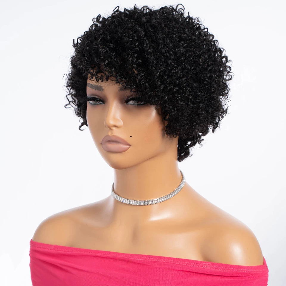 Short Kinky Curly Pixie Bob Human Hair Wig for Women