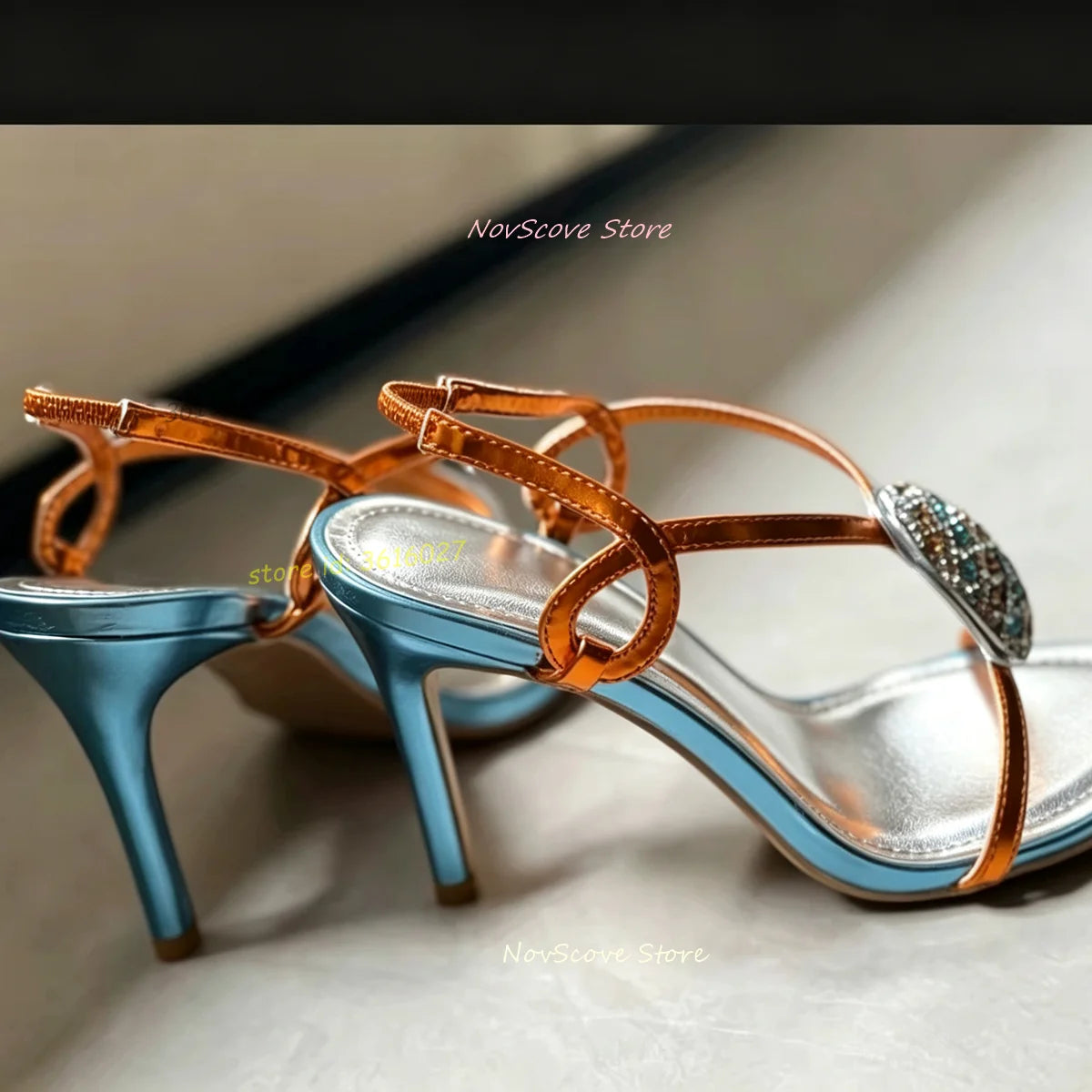 Open Toe Crystal Slip On Stiletto High Heel Sandals For Women