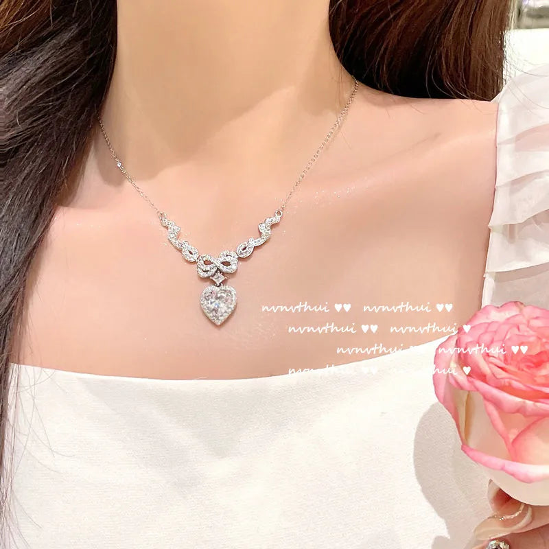Heart Zircon Pendant Necklace in Sterling Silver for Women