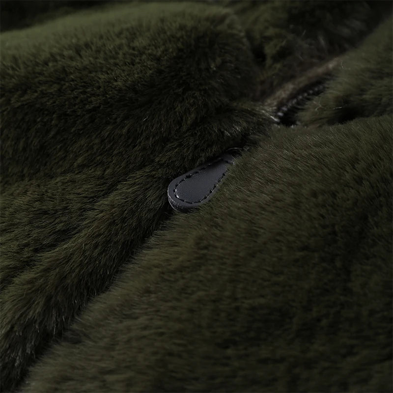 Faux Fur Patchwork Knit Coat With High Collar for Women