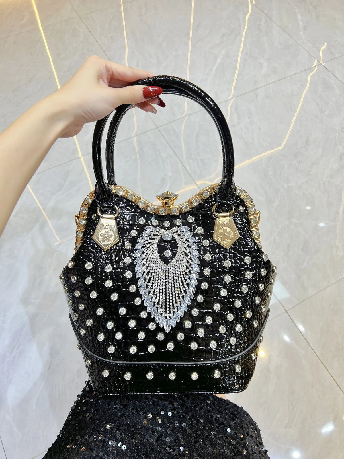 New Women's Dinner Bag with Diamonds Shiny Dinner Party Handbag Luxury Brand Diamond-encrusted Fashionable Women's Shoulder Bag