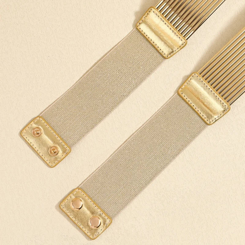 Pearl Embellished Wide Elastic Waist Belt for Women