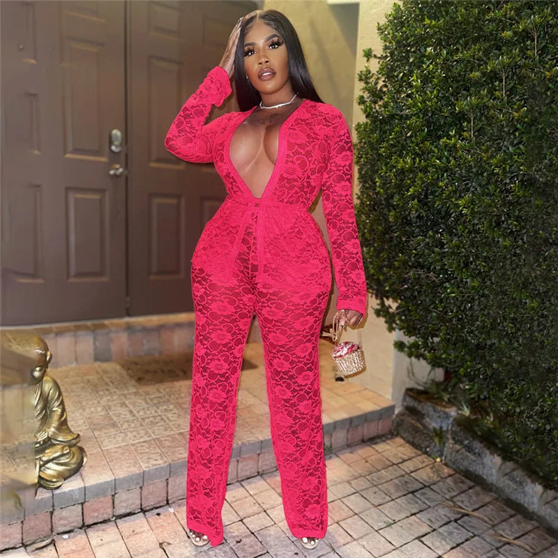 Sexy Lace Sheer Open Stitch Two Piece Set for Women