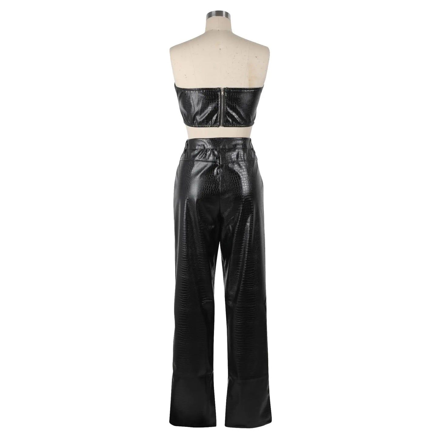 Green Faux Leather Corset Cut-Out Cargo Sleeveless Jumpsuit Set for Women