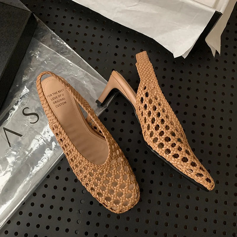 Handmade French Style Cut Out Weave Sandals for Women