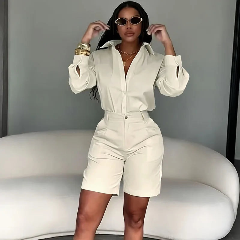 Solid Color Elegant Casual Two Piece Set for Women