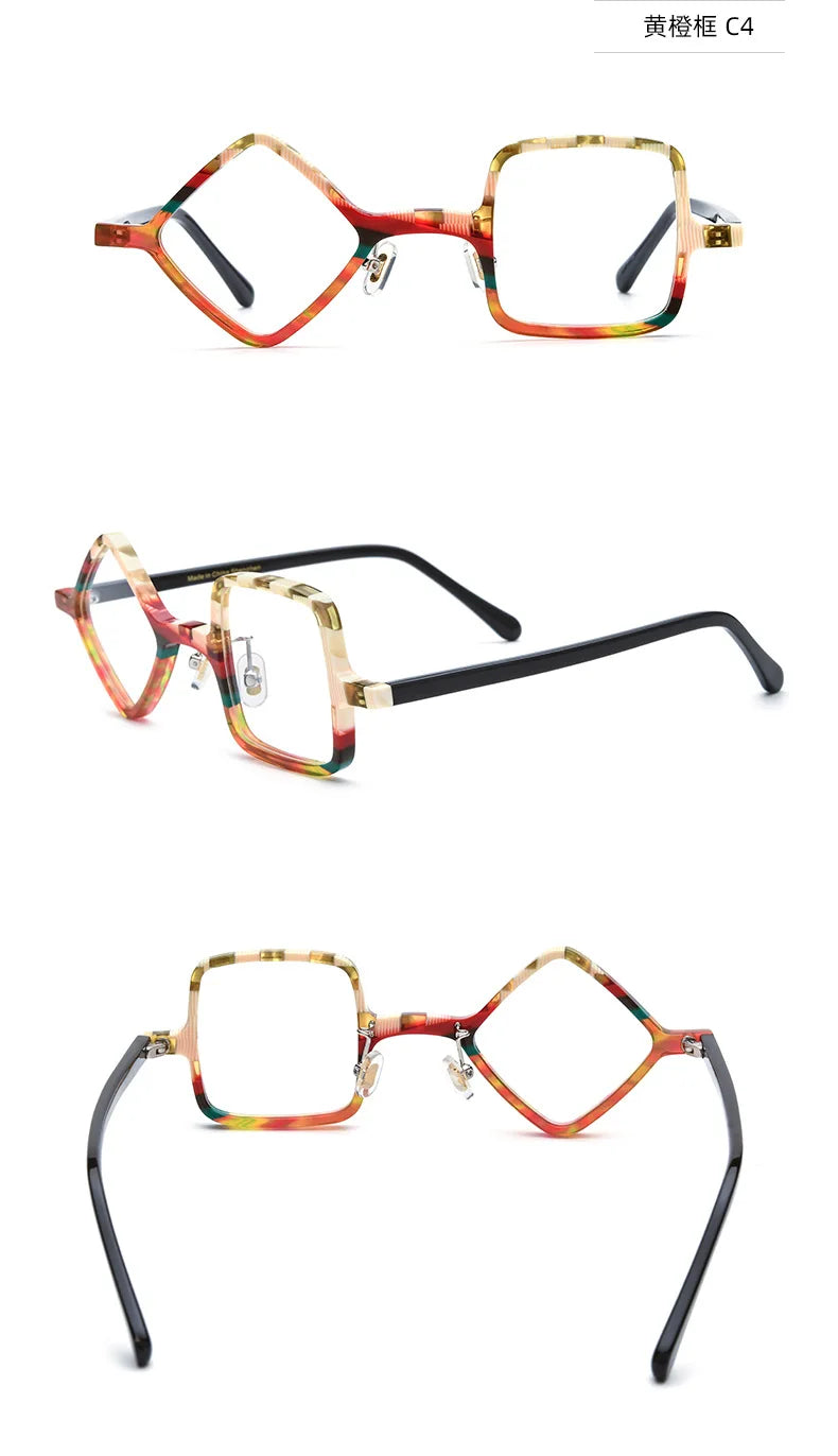 Frosted Patchwork Square Acetate Eyeglass Frames for Women