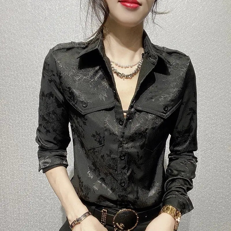 Female Tops Spring and Autumn Full Long Sleeve Women's Shirt Blouse Office Outfits Wear To Work Button Up Formal Loose Green Xl