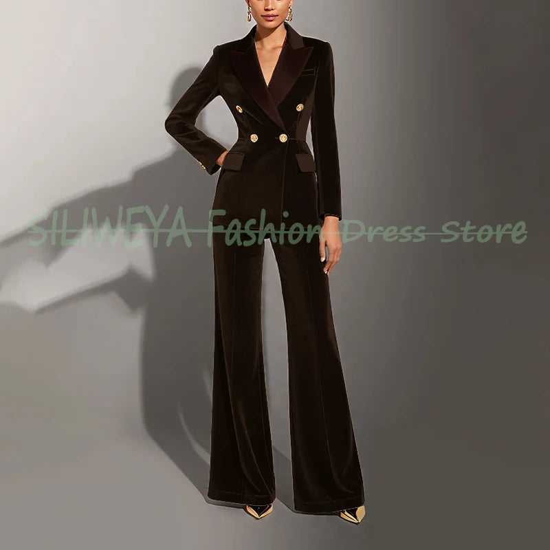 Double Breasted Velvet Suit Set