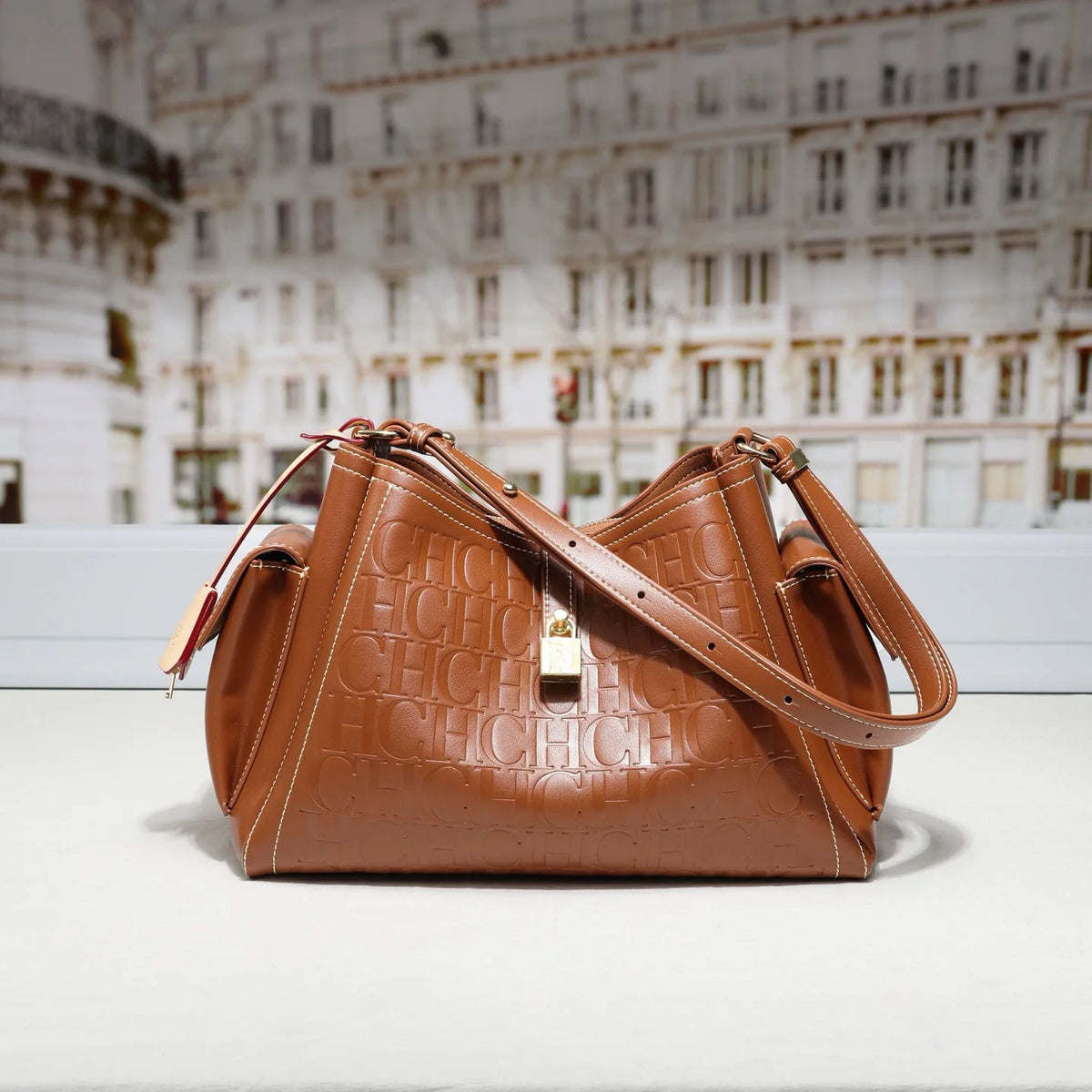 Embossed Bucket Shoulder Handbag