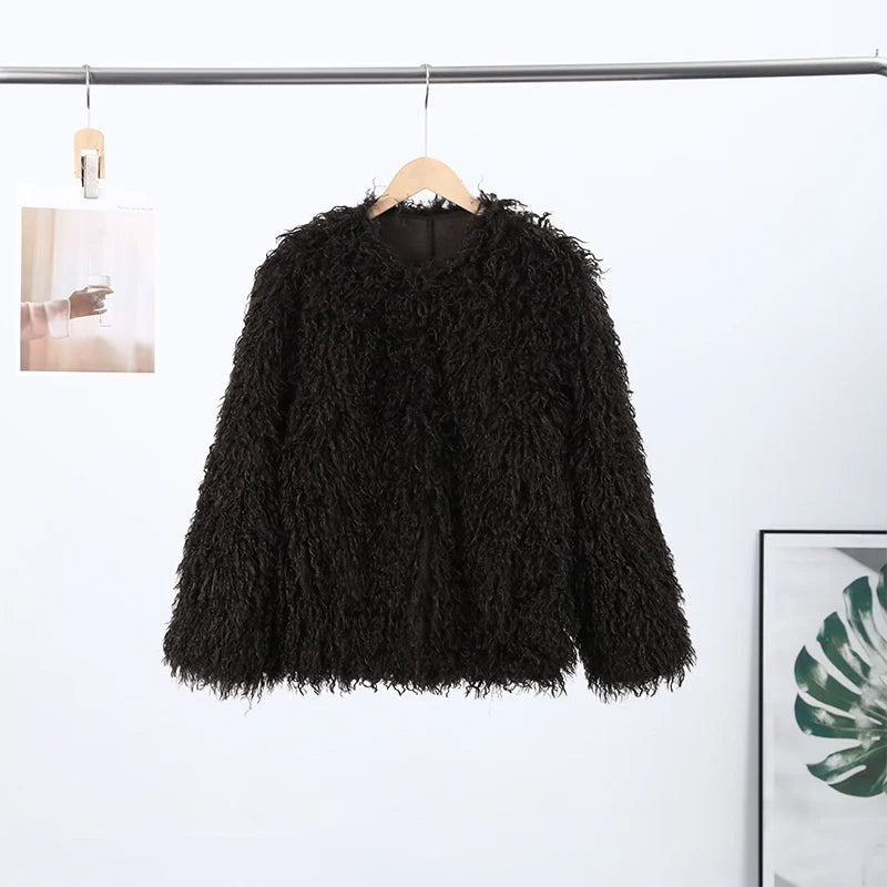 Vintage Women's Fur Coat Elegant Open Collar Thicken Full Sleeve Jacket With Furs Female 2025 New Autumn Winter Woman Clothes