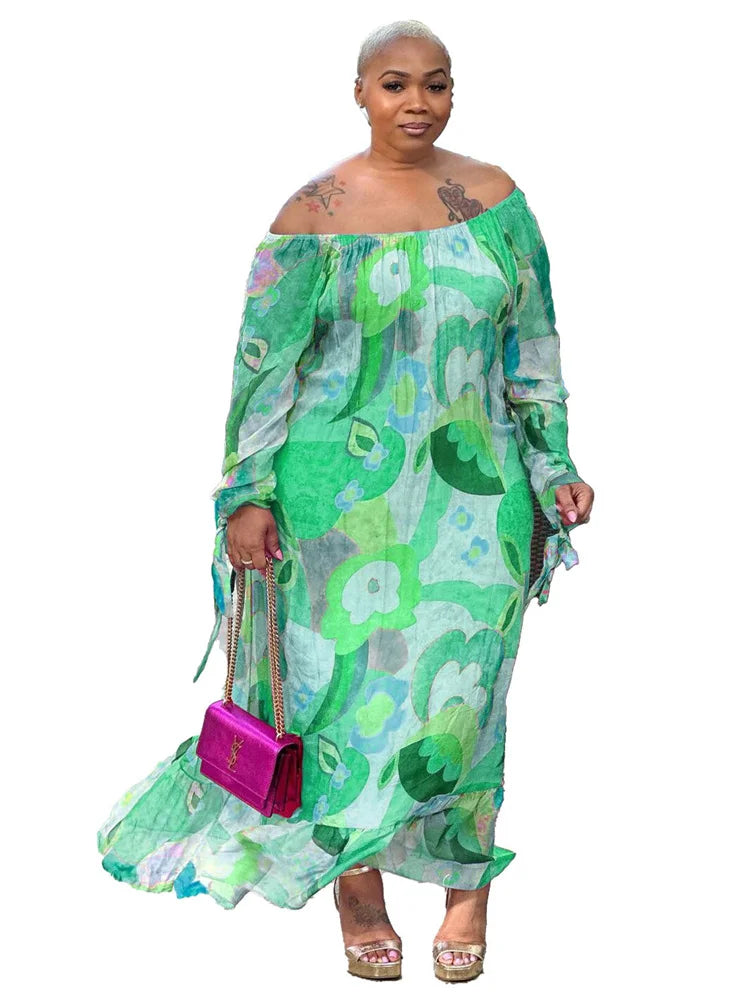 Wmstar Plus Size Women Dresses Flower Printed Loose Elegant Maxi Dress Outfits Fashion Streetwear Wholesale Dropshipping 2023