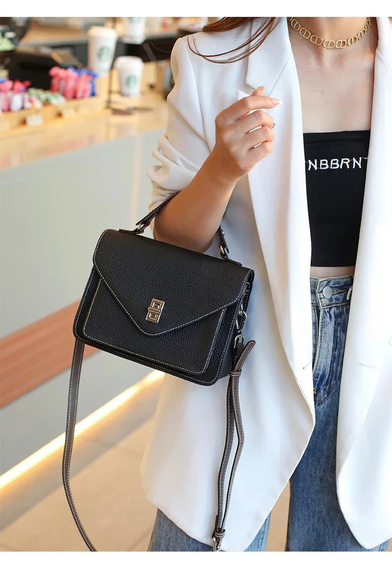 Women Natural Cow Genuine Leather Shoulder Bag Female Large Capacity Casual Crossbody Bag Lady Cowhide Fashion Commuting Handbag