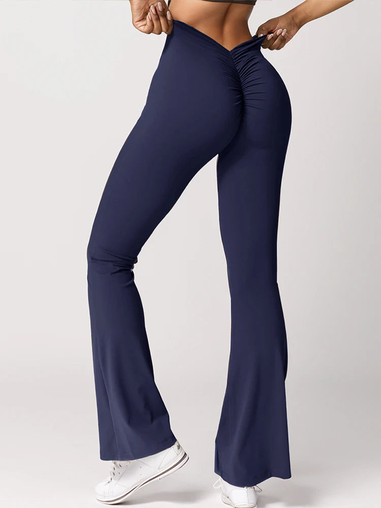 Women's Sports Yoga Pants Pleated Flared Pants  V-Back Butt-Lifting Wide Leg High Waist 31.5 Inches Fitness Sports Yoga Pants