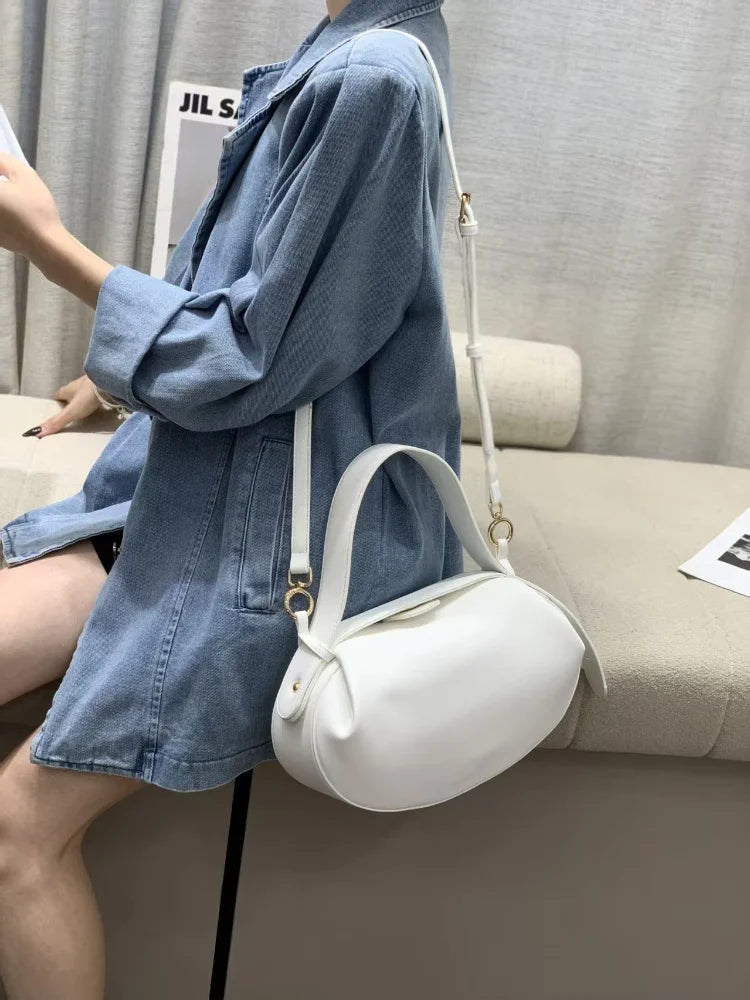 Circular Three-dimensional Bowling Bag For Women Fashion Leather Ruched Top Handle Handbags Casual Shoulder Crossbody Bag Purses
