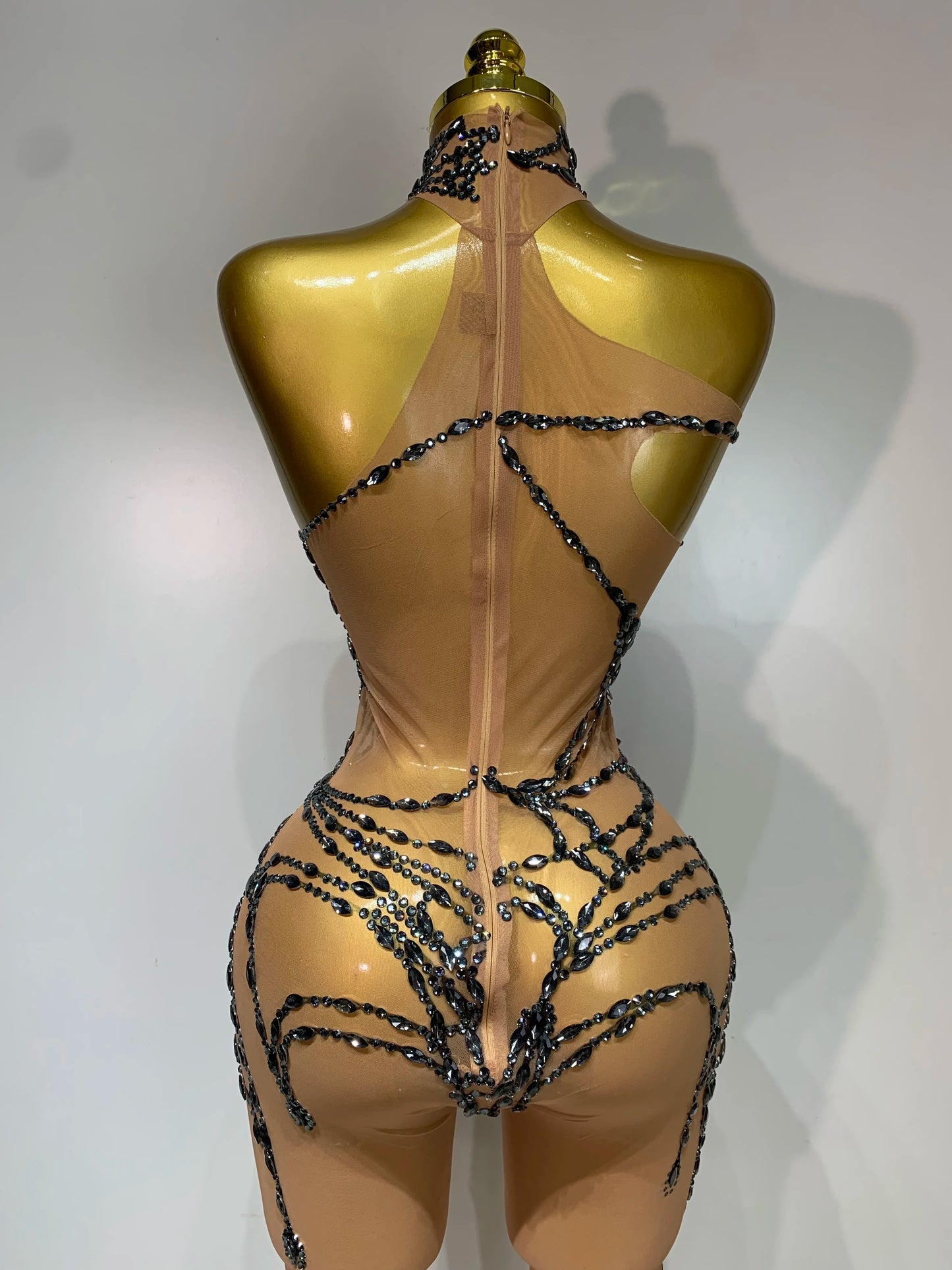 STOCK Sparkly Diamond Women Sexy Mesh Jumpsuit Nightclub Bar Party Show Gogo Dancer Clothing Drag Queen Outfit Stage Costume