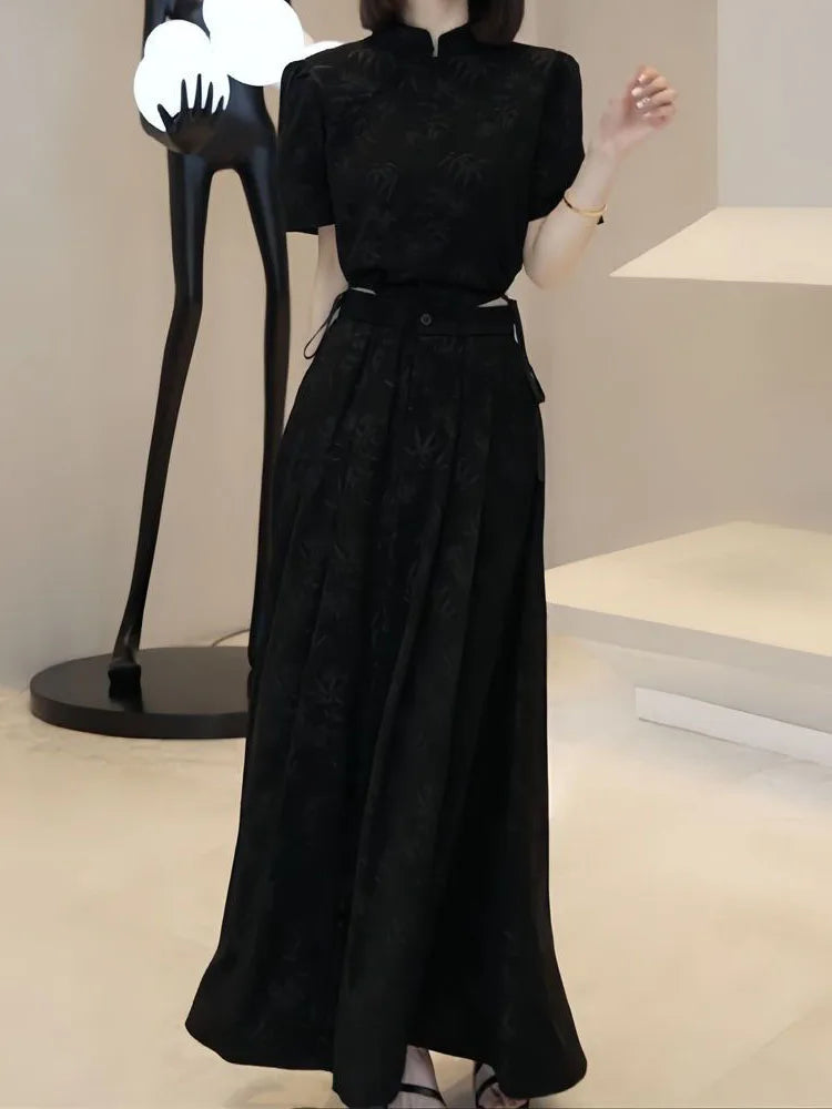 French national style printed skirt women's spring and summer new high-quality fashion design sense niche temperament two-piece