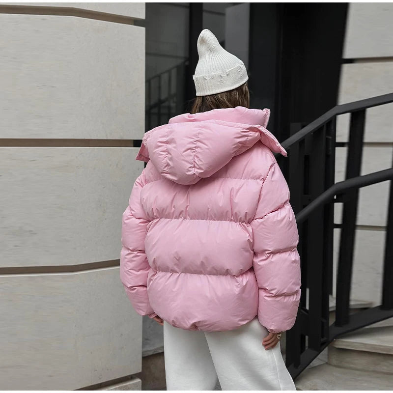 Casual Leopard Print Hooded Puffer Jacket For Women