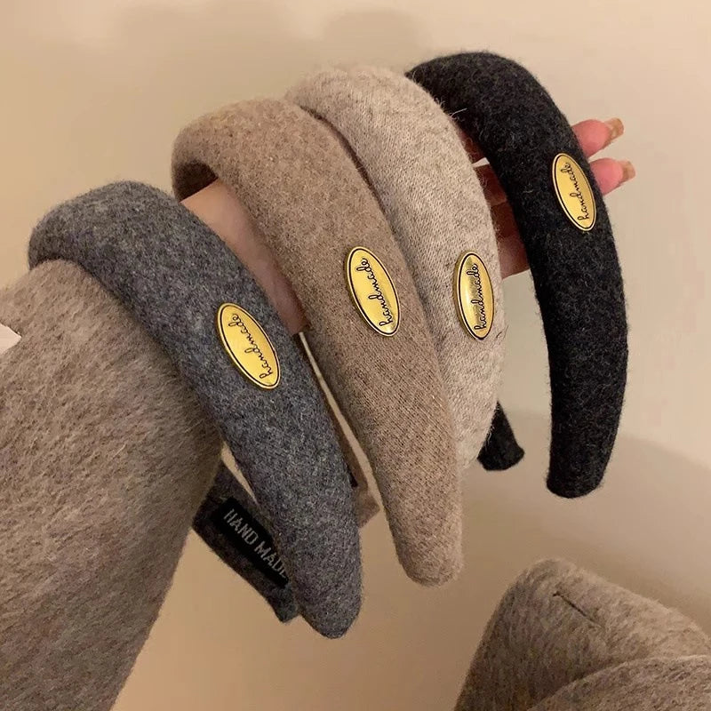 Wide Gold Emblem Wool Felt Headband