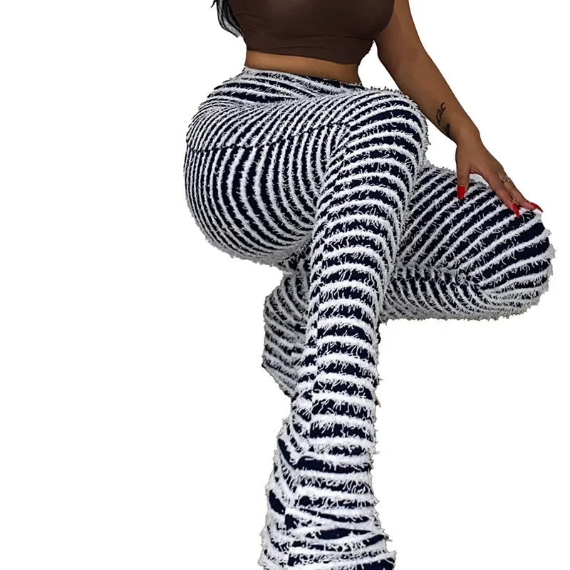2025Summer Fashion High-waisted Hip-lifting Casual Pants, Woolen Striped Sexy Slim-fitting Trousers for Women Cw25290