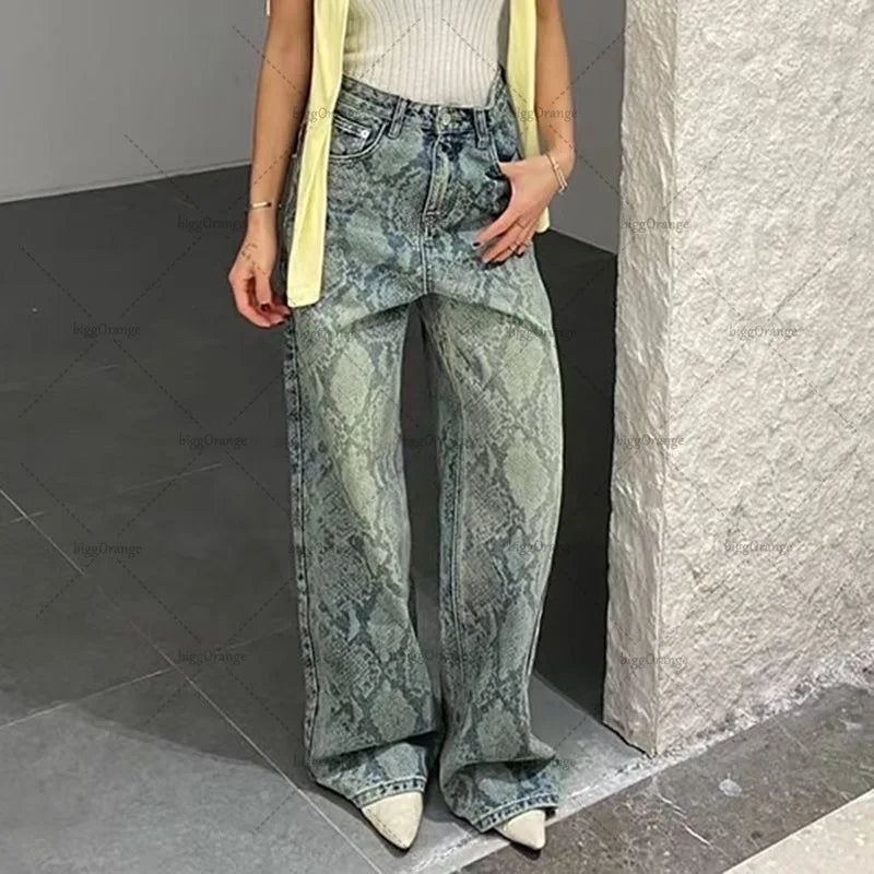 Snake Print High Waist Jeans
