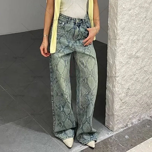 Snake Print High Waist Jeans