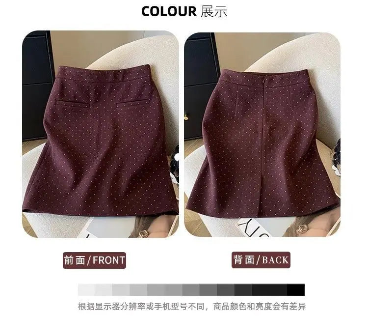 Polka Dot Print High Waist Slim Midi Skirt for Women