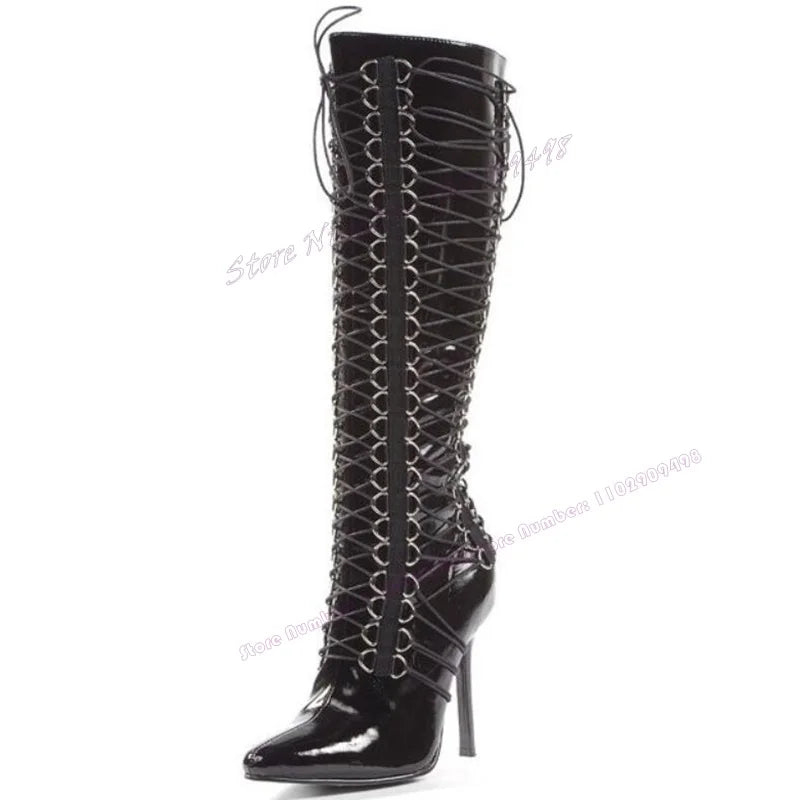 Cross-Tied Buckle Knee High Boots