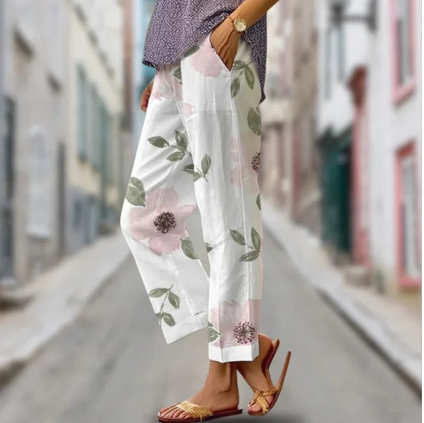 Elegant Printed Loose Ankle-Length Casual Pants for Women