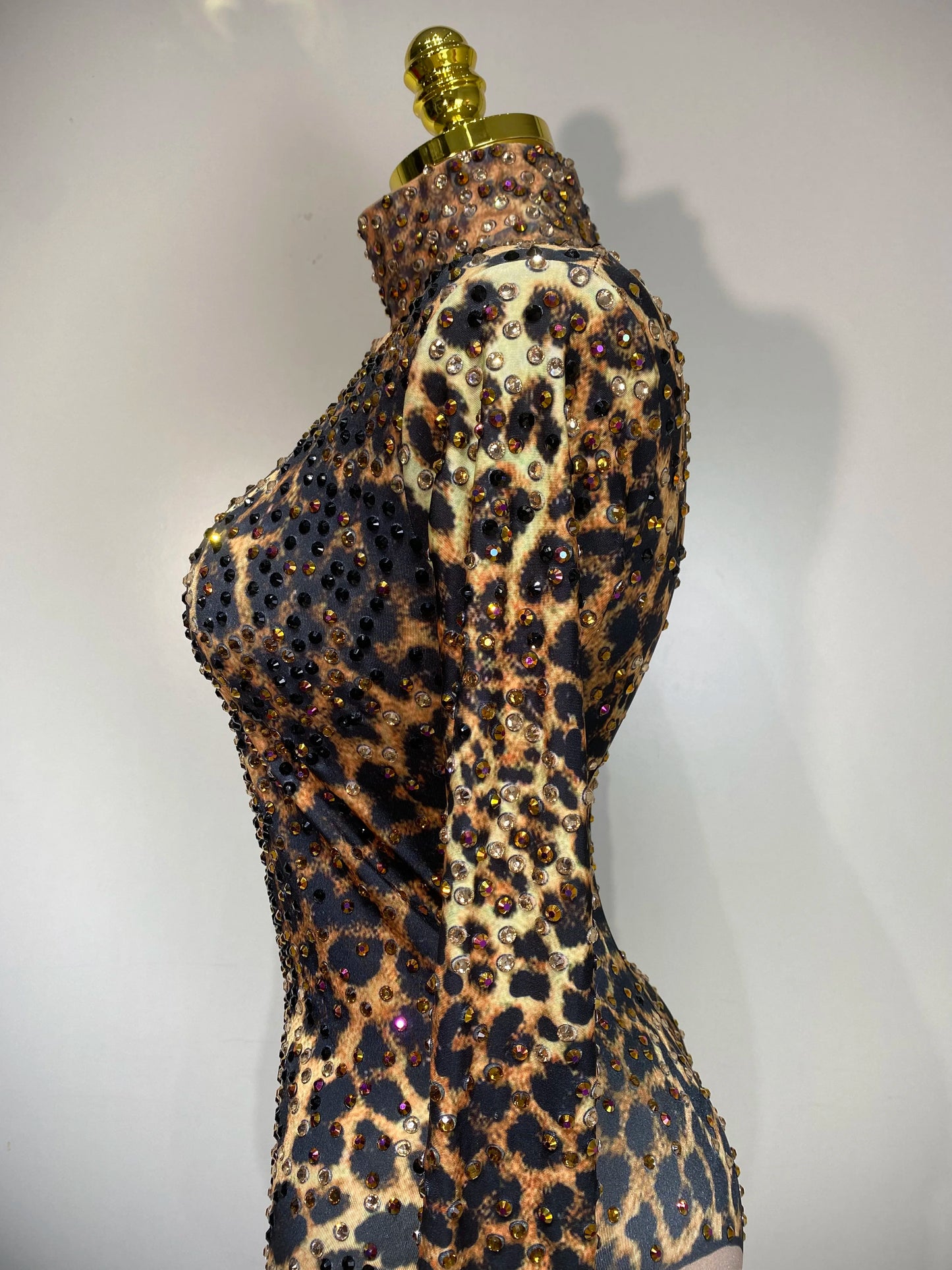 Women 2025 Stretch Leopard Print Sexy Bodycon Jumpsuit Bar Nightclub Singer Dancer Luxury Diamond Stage Performance Outfit